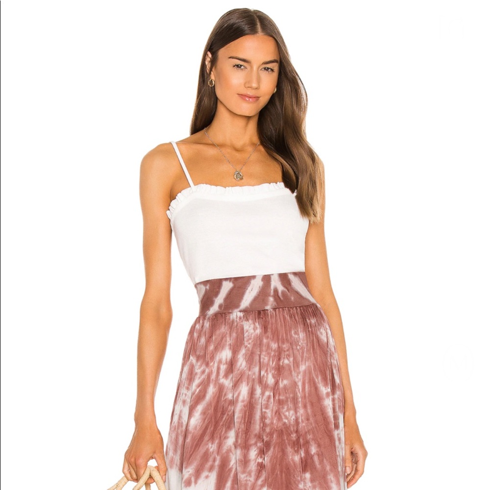 Chaser Linen Rib Ruffle Cami in White - Picture 4 of 8